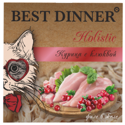 Best Dinner Holistic влажный корм для стерилизованных кошек, мясные волокна в желе "Курица с клюквой" - 75 гр х 6 шт