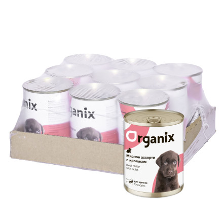 Organix консервы для щенков с мясным ассорти и кроликом - 400 г x 9 шт