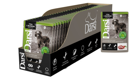Darsi паучи для взрослых активных собак всех пород, с уткой и яблоком - 85 г х 32 шт