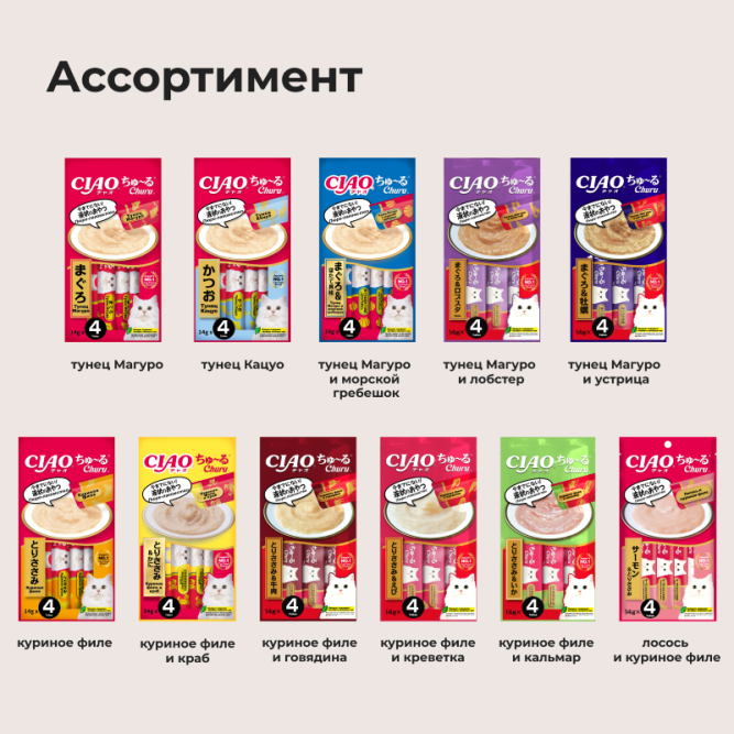 Inaba Ciao Churu лакомство-пюре для кошек с тунцом Магуро и устрицей - 14 г х 4 шт
