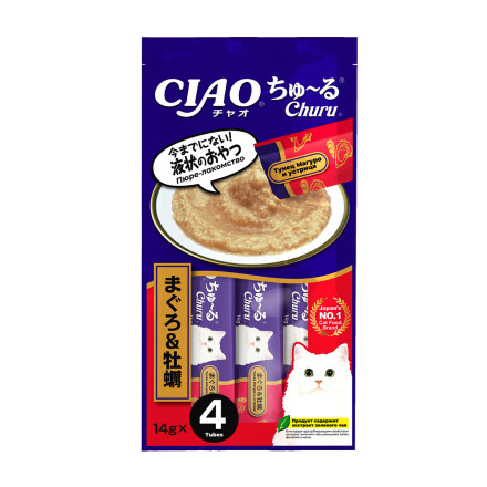 Inaba Ciao Churu лакомство-пюре для кошек с тунцом Магуро и устрицей - 14 г х 4 шт