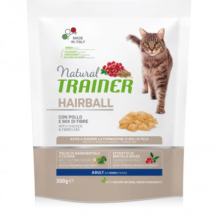 Trainer Natural Cat Hairball Adult сухой корм для взрослых кошек для выведения шерсти из желудка с курицей - 300 г