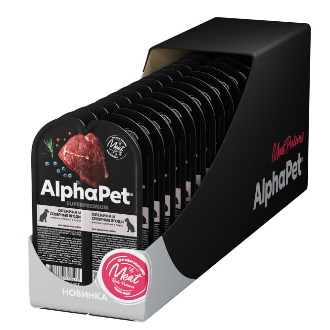 AlphaPet Superpremium влажный корм для взрослых собак с олениной и северными ягодами в соусе, в ламистерах - 100 г х 15 шт