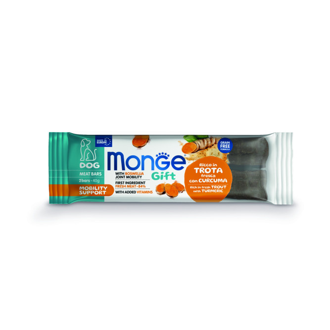 Monge Gift Mobility Support лакомство для взрослых собак всех пород, мясные батончики с форелью, босвеллией и куркумой, для поддержки подвижности суставов - 40 г