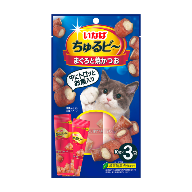 Inaba Churu Bee лакомство запеченные трубочки для взрослых кошек с тунцом Магуро и Кацуо - 10 г х 3 шт