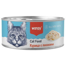Wanpy Cat влажный корм для взрослых кошек с кусочками курицы и лосося, в консервах - 95 г х 24 шт
