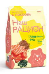 Наш Рацион сухой корм для взрослых кошек, с лососем - 1,5 кг