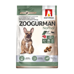 Зоогурман Normal сухой корм для взрослых собак мелких и средних пород, с говядиной - 1,2 кг