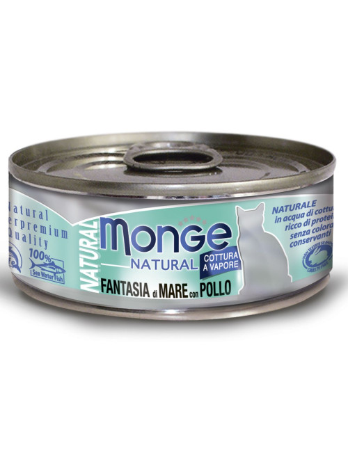 Monge Cat Natural влажный корм для взрослых кошек с курицей и морепродуктами в консервах 80 г (24 шт в уп)