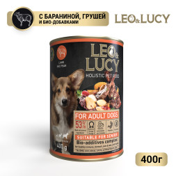 LEO&amp;LUCY влажный холистик корм для взрослых и пожилых собак всех пород с ягненком и грушей, паштет, в консервах - 400 г х 24 шт