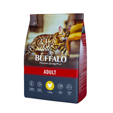 Mr.Buffalo Adult полнорационный сухой корм для взрослых котов и кошек с курицей - 1,8 кг