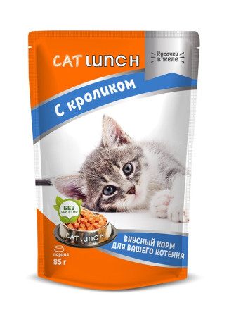 Cat Lunch влажный корм для котят кусочки в желе с кроликом, в паучах - 85 г х 24 шт