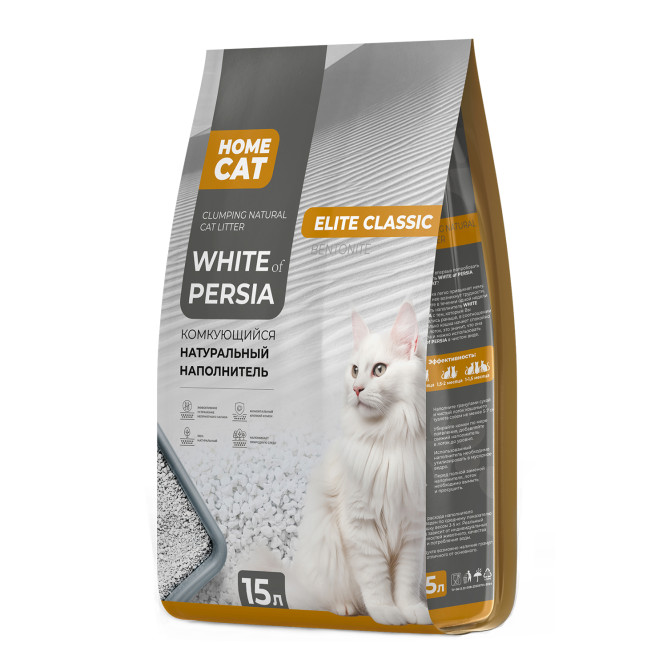 HOMECAT White Of Persia Elite Classic комкующийся натуральный наполнитель для кошачьих туалетов из белой бентонитовой глины - 15 л