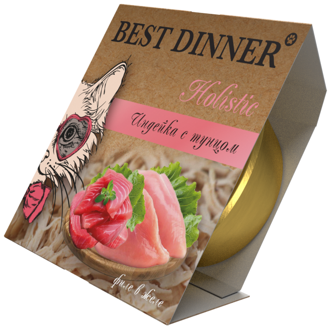 Best Dinner Holistic влажный корм для стерилизованных кошек, мясные волокна в желе "Индейка с тунцом" - 75 гр х 6 шт