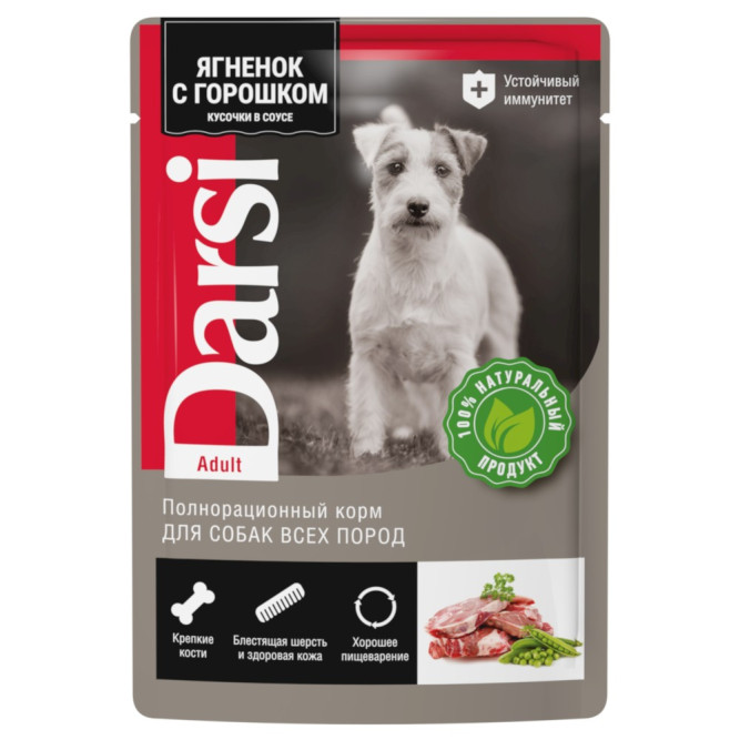Darsi паучи для взрослых собак всех пород, с ягненком и зеленым горошком - 85 г х 32 шт