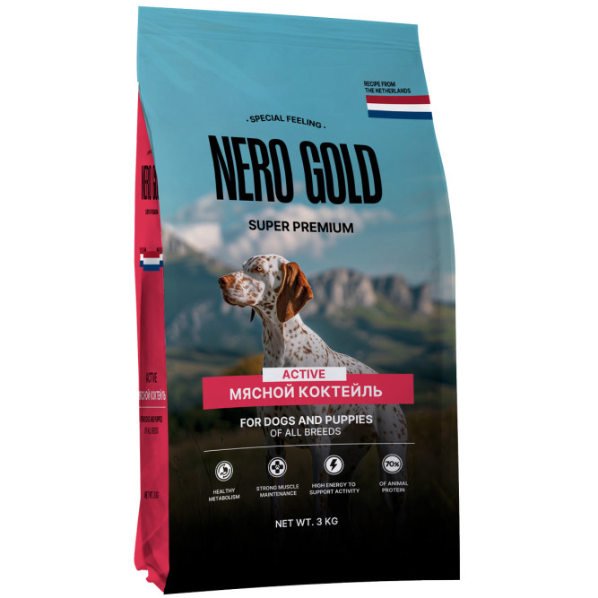 Nero Gold сухой корм для собак и щенков, со вкусом мясной коктейль - 3 кг