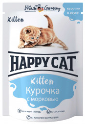 Happy Cat Adult влажный корм для котят с курицей и морковью в соусе в паучах - 100 г (22 шт в уп)