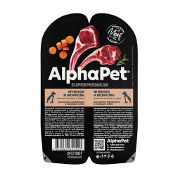 AlphaPet Superpremium влажный корм для щенков, беременных и кормящих собак с ягненком и морковью в соусе, в ламистерах - 100 г х 15 шт