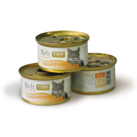 Консервы для кошек Brit care tuna,carrot &amp; pea с тунцом, морковью и горошкам 48 шт х 80 гр