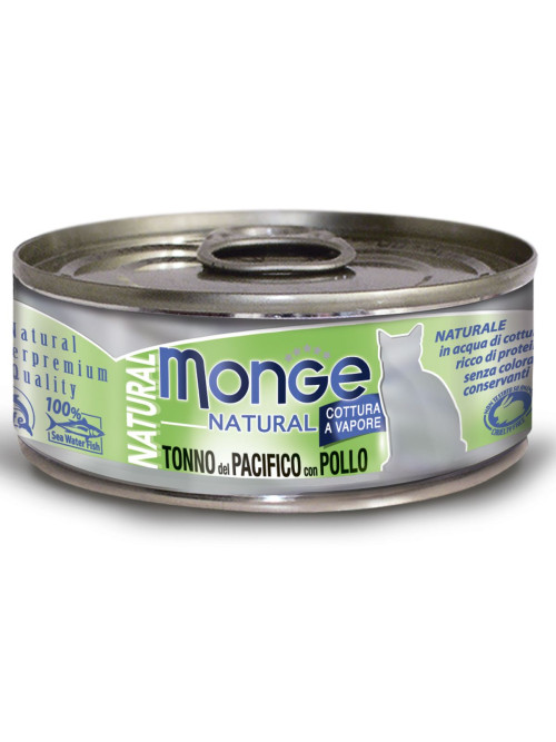 Monge Cat Natural влажный корм для взрослых кошек с тунцом и курицей в консервах 80 г (24 шт в уп)