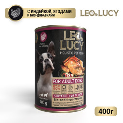 LEO&amp;LUCY влажный холистик корм для взрослых и пожилых собак всех пород с индейкой и ягодами, паштет, в консервах - 400 г х 24 шт