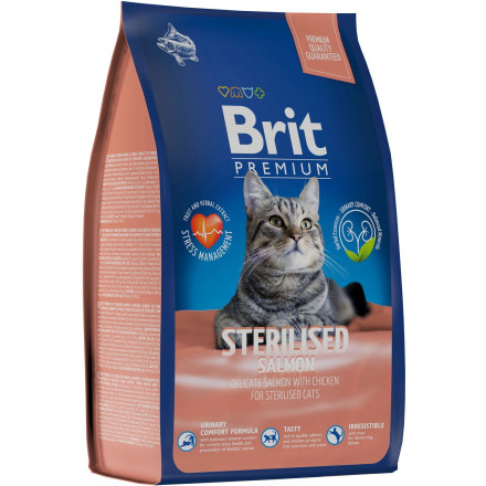 Brit Premium Cat Sterilised сухой корм для взрослых стерилизованных кошек с курицей и лососем - 800 г