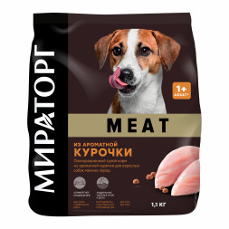 Мираторг MEAT сухой корм для взрослых собак мелких пород, с ароматной курочкой - 1,1 кг