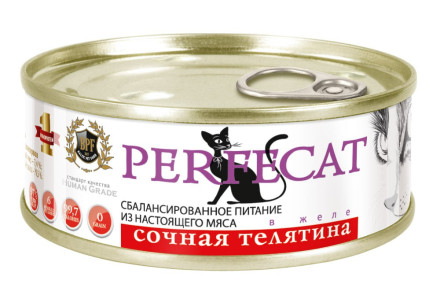 PERFECAT влажный монобелковый корм для взрослых кошек с сочной телятиной в желе, в консервах - 100 г х 24 шт