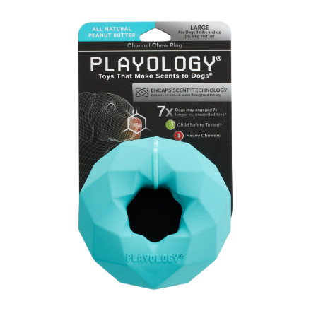 Playology CHANNEL CHEW RING хрустящее жевательное кольцо-многогранник для собак с ароматом арахиса, голубой