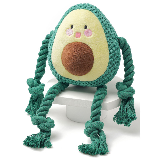 Mr.Kranch игрушка для собак "Авокадо" плюшевая с канатиками и пищалкой, 13,5 см