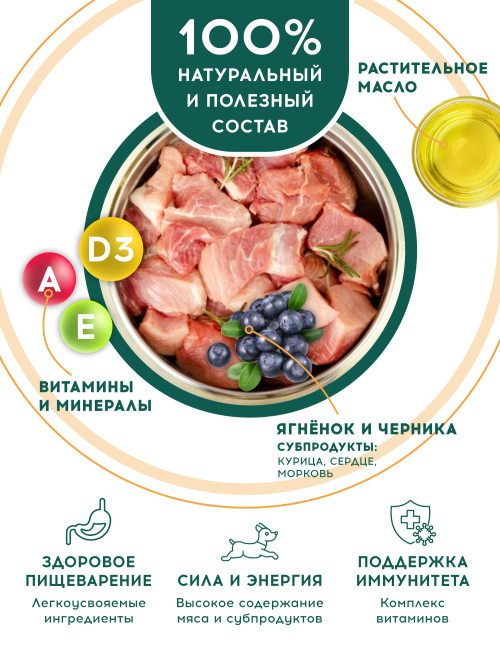 Chester влажный корм для взрослых собак всех пород, с ягненком и черникой, в консервах - 850 г х 6 шт