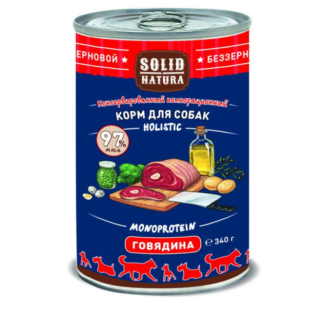 Solid Natura Holistic влажный корм для взрослых собак с говядиной, в консервах - 340 г х 6 шт