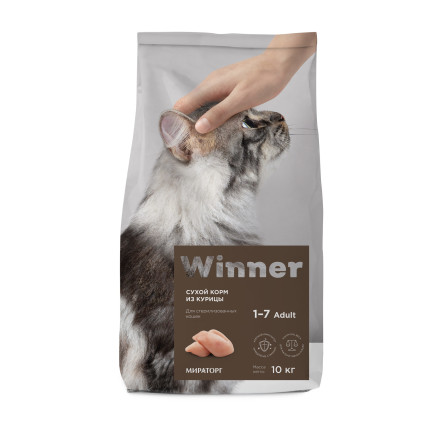 Winner сухой корм для стерилизованных кошек с курицей - 10 кг