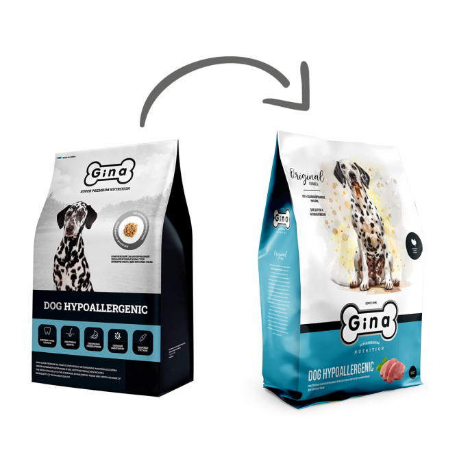 Gina Dog Hypoallergenic сухой гипоаллергенный корм для взрослых собак с индейкой и уткой - 3 кг