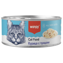 Wanpy Cat влажный корм для взрослых кошек с кусочками курицы и тунца, в консервах - 95 г х 24 шт