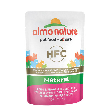 Almo Nature HFC Natural Chicken and Salmon паучи для взрослых кошек с курицей и лососем - 55 г х 24 шт