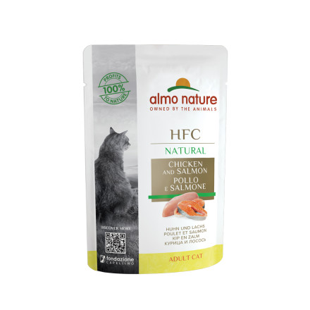 Almo Nature HFC Natural Chicken and Salmon паучи для взрослых кошек с курицей и лососем - 55 г х 24 шт