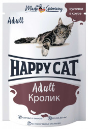 Happy Cat Adult влажный корм для взрослых кошек с кроликом в соусе в паучах - 100 г х 24 шт (Россия)