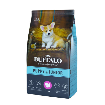 Mr.Buffalo Puppy &amp; Junior полнорационный сухой корм для щенков и юниоров всех пород с индейкой - 14 кг