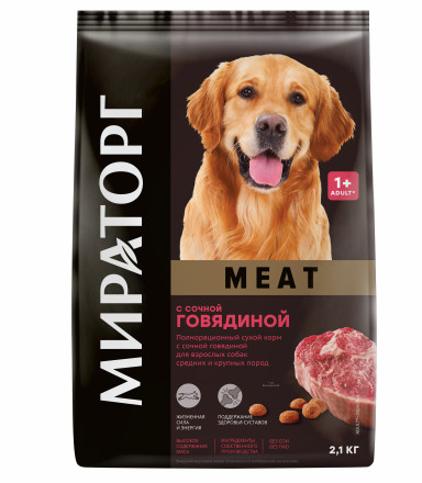 Мираторг MEAT сухой корм для взрослых собак средних и крупных пород, с сочной говядиной - 2,1 кг