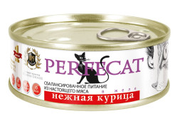 PERFECAT влажный монобелковый корм для взрослых кошек с нежной курицей в желе, в консервах - 100 г х 24 шт