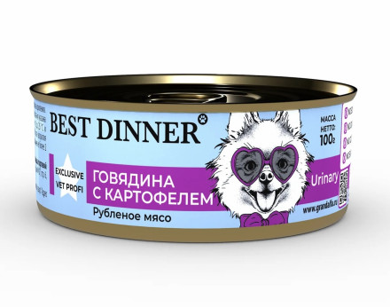 Best Dinner Exclusive Vet Profi Urinary влажный корм для собак для профилактики МКБ с говядиной и картофелем, в консервах - 100 г х 12 шт