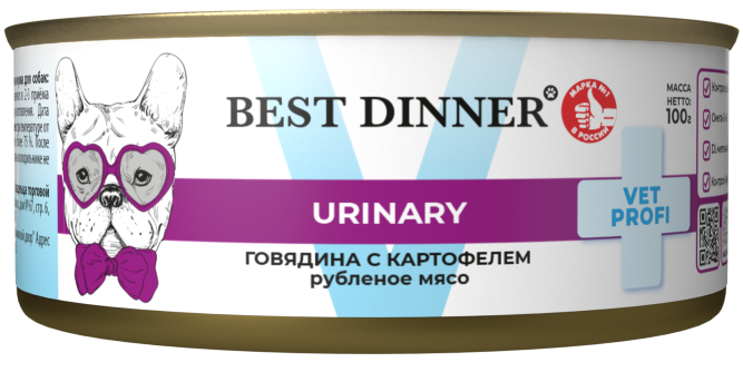 Best Dinner Exclusive Vet Profi Urinary влажный корм для собак для профилактики МКБ с говядиной и картофелем, в консервах - 100 г х 12 шт