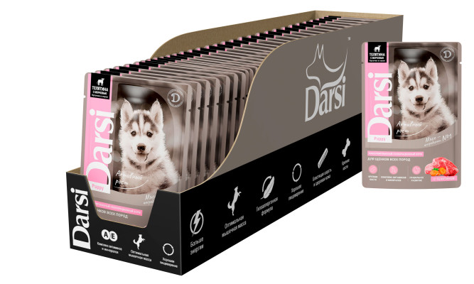 Darsi паучи для щенков всех пород, с телятиной и морковью - 85 г х 32 шт