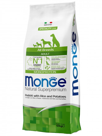 Monge Dog Monoprotein сухой корм для взрослых собак всех пород с кроликом, рисом и картофелем 12 кг