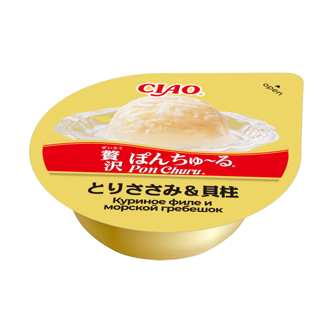 Inaba Ciao Pon Churu лакомство суфле для взрослых кошек с куриным филе и морским гребешком - 35 г х 2 шт