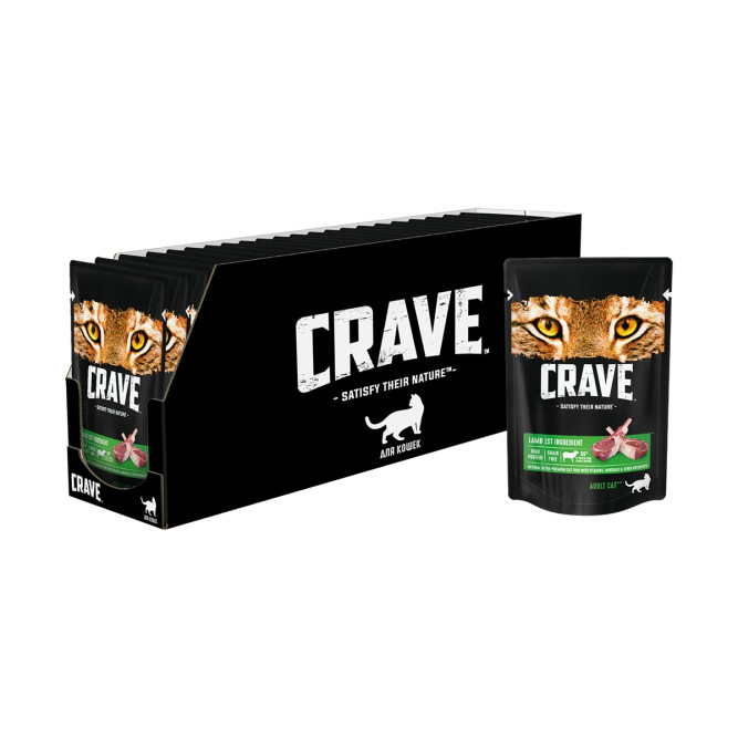 Crave влажный корм для взрослых кошек с ягненком в желе, в паучах - 70 г х 30 шт