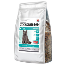 Зоогурман Optimal сухой корм для взрослых кошек, с телятиной - 600 г