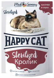 Happy Cat влажный корм для стерилизованных кошек с кроликом в соусе, в паучах - 100 г х 24 шт (Россия)