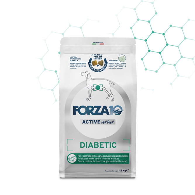 Forza10 Active Vet Diet Diabetic сухой корм для взрослых собак всех пород для контроля потребления глюкозы при сахарном диабете - 1,5 кг